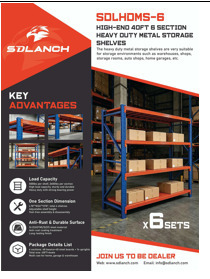 SDLANCH SOLHOMS-6 40ft Heavy-Duty 6-Section Steel Storage Shelves, 1,500 lb Capacity, Anti-Rust Finish