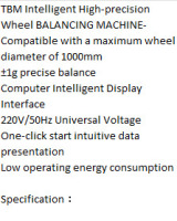 TBM High-Precision Computer Wheel Balancer, 1000mm Max Wheel Diameter, &plusmn;1g Accuracy, 220V - 2
