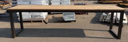 Industrial-Style Reclaimed Wood Table with Metal Frame, Approx. 95 x 30 in