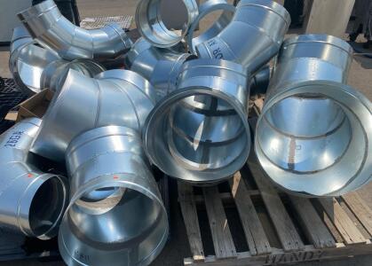 Lot of Galvanized Steel HVAC Duct Elbow Fittings, 45&deg;/90&deg;, Slip-Fit, 24 Gauge (4) Pallets