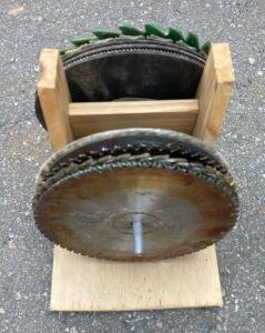 Lot of 5 Mixed 10" Circular Saw Blades with 5/8" Arbor, Carbide-Tipped, in Wooden Holder