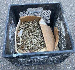 Large Lot Hex Bolts, Nuts & Washers, Steel Zinc-Plated, ~2.5" Slotted Round Head, 38 lbs