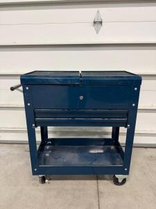 Companion Rolling Tool Cart with Sliding Top, 1 Drawer, Blue, Lockable, Approx. 31" x 15" x 34" Sp-9
