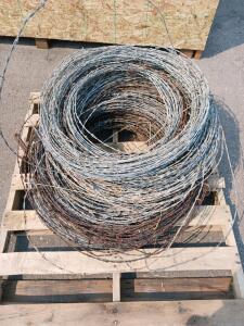 1320 ft Steel Barbed Wire Roll, 12.5 Gauge, 2-Point Galvanized Twist, Used, On Pallet