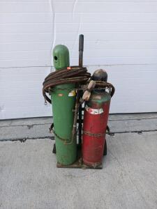Oxy-Acetylene Welding Cutting Torch Kit w/ Large Oxygen & Acetylene Cylinders, Cart, Regulators