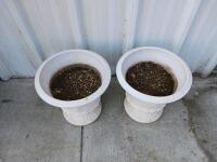 Pair of White Decorative Outdoor Resin Urn Planters, 18" Tall, Classical Motif - 2