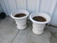 Pair of White Decorative Outdoor Resin Urn Planters, 18" Tall, Classical Motif - 3