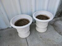 Pair of White Decorative Outdoor Resin Urn Planters, 18" Tall, Classical Motif - 4