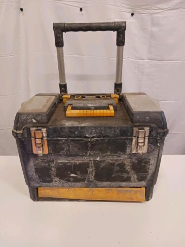Rolling Toolbox with Assorted Hand Tools and Hardware, Black with Yellow Accents, Telescoping Handle Sp-16