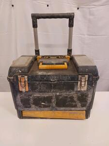 Rolling Toolbox with Assorted Hand Tools and Hardware, Black with Yellow Accents, Telescoping Handle Sp-16