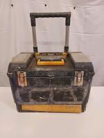 Rolling Toolbox with Assorted Hand Tools and Hardware, Black with Yellow Accents, Telescoping Handle Sp-16
