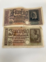 (2) Reichsmarknote German Third Reich Nazi Currency Banknote