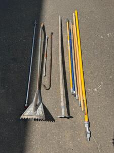 10pc Heavy-Duty Hand Tools & Unger Extension Poles &ndash; Scraper, Crowbar, Pick, Threaded Ends