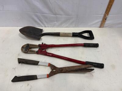 Great Neck 24" Bolt Cutters, 22" Hedge Shears, 28" D-Handle Shovel Hand Tool Set Sp-9