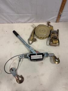 Heavy Duty Manual Cable Puller & Keeper 2"x30' Ratchet Strap w/ Double J-Hooks, 2-Ton Capacity Sp-9