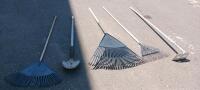 Assorted Garden Tools: 2 Leaf Rakes, Metal Shovel, Hoe & Rake, Wood Handles, 60in Length - 5