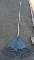 Assorted Garden Tools: 2 Leaf Rakes, Metal Shovel, Hoe & Rake, Wood Handles, 60in Length - 6