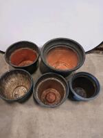 Set of 5 Large Round Plastic Plant Pots, 18-22" Diameter, 10-25 Gallon Capacity, Black & Blue - 3
