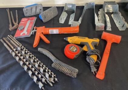 DeWalt Heat Gun, Lufkin 25ft Tape, Auger Bits, Dead Blow Hammer, Milwaukee Kit, 17-Piece Tool Lot ( R7 )