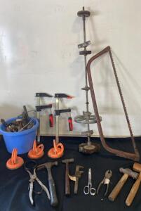 Assorted Hand Tool Lot: Hammers, Pliers, Saw, Clamps, Suction Cups, Vintage & Modern Mix ( R7 )