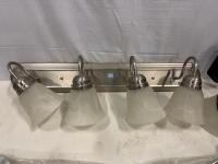 Brushed Nickel 4-Light Vanity Fixture, 2 Wall Sconces, and 24" Towel Bar Set, Marble Glass Shades (R1) - 2
