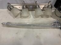 Brushed Nickel 4-Light Vanity Fixture, 2 Wall Sconces, and 24" Towel Bar Set, Marble Glass Shades (R1) - 3