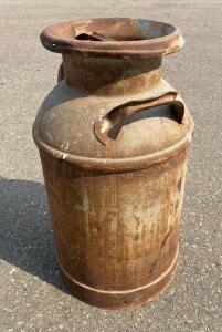 Vintage 10 Gallon Metal Milk Can with Lid, Heavy Handles, 24&rdquo; Tall, Rustic Patina