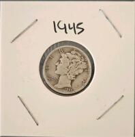 1945 Mercury Dimes, 90% Silver, San Francisco Mint, Circulated Condition - 2