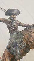 Frederic Remington Signed Bronze Sculpture "The Bronco Buster" Cowboy On Bucking Horse, Marble Base - 2