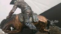Frederic Remington Signed Bronze Sculpture "The Bronco Buster" Cowboy On Bucking Horse, Marble Base - 4