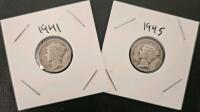 1941 & 1945 Mercury Dimes &ndash; 90% Silver, Circulated Condition