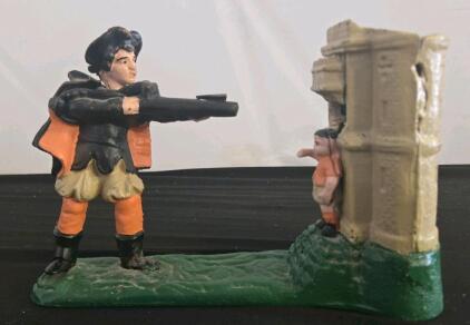 Classic Iron Cast Iron Mechanical Bank Rifleman & Castle Replica, Coin-Operated, Painted, 7.5"