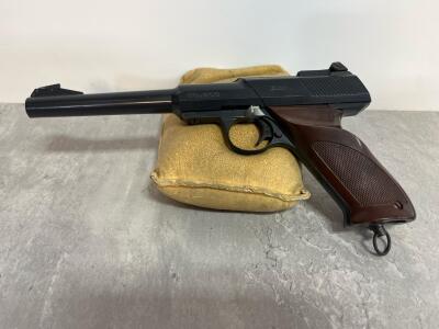 Daisy Model 200 CO2 Air Pistol, .177 BB, 6" Barrel, Vintage Rogers AR, Brown Plastic Grips