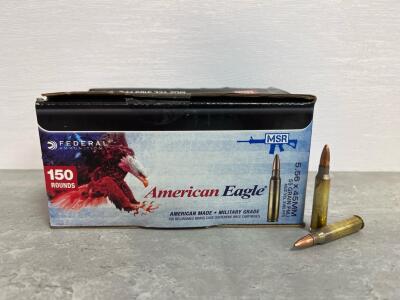 Federal American Eagle 5.56x45MM NATO 55Gr FMJ, 150 Rounds, Brass Case, 3165Fps