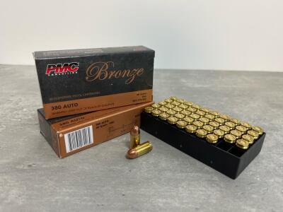 PMC Bronze 380 Auto 90 Grain FMJ Ammo, Box Of 50, Lot 8004-01, 961 Fps, Brass Case ( 2 boxes)