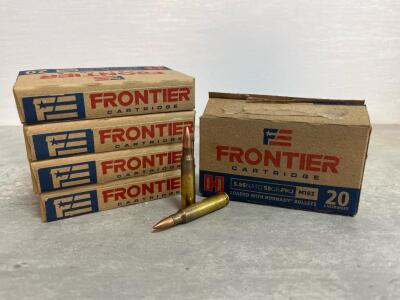 Frontier 5.56 NATO 55Gr FMJ M193 Brass Ammo, 20rd Box, Hornady Bullets ( 5 boxes)