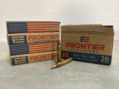 Frontier .223 Remington 55Gr FMJ, Hornady, Brass, 20rd Box, USA ( 5 boxes)