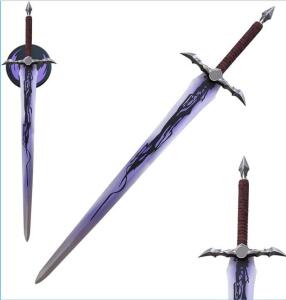 Fantasy Decorative Sword With Purple/Black Design, Stainless Steel Blade, Includes Wall Display Plaque (Shelf 5)