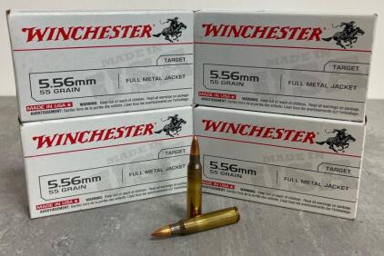 Winchester 5.56MM 55 Grain FMJ Target Ammo, Brass Case, 80 Rounds, Made In USA