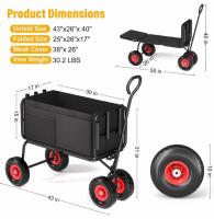 HWPZE GDC-001BK 3-In-1 Folding Wagon, 600 lbs Capacity, Bench Seat, All-Terrain, Black (Location 7) - 2