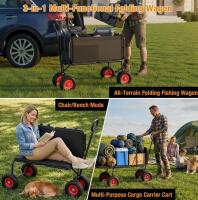 HWPZE GDC-001BK 3-In-1 Folding Wagon, 600 lbs Capacity, Bench Seat, All-Terrain, Black (Location 7) - 3