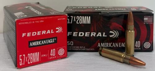 (2) Federal American Eagle 5.7x28MM 40Gr FMJ Brass Centerfire 50rd Boxes, 100 Rounds