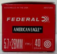 (2) Federal American Eagle 5.7x28MM 40Gr FMJ Brass Centerfire 50rd Boxes, 100 Rounds - 2