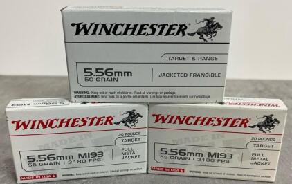 Winchester 5.56MM NATO Ammunition, 55Gr M193 FMJ & 50Gr Frangible, Brass Case, US-Made, 3 boxes in total