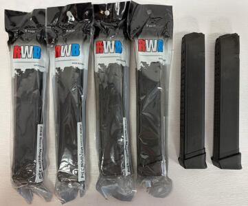 (6) RWB 9mm 33-Round Extended Magazine for Glock Pistols, Polymer, Black, Korean Made