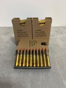 Lake City SMQ 5.56x45mm M193 Ball, 55gr FMJ, 3 10-Round Stripper Clipsper box, Lot SMQ19F815-530 (3 boxes in total)