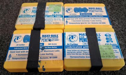 Thompson/Center .54 Cal Maxi-Ball Bullets, 20ct Box, 365gr & 430gr Options, Lead, Pre-Lubed, 4 boxes in total, some are partials