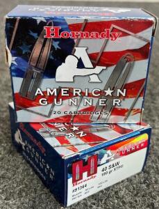 Hornady American Gunner .40 S&W 180 gr XTP JHP, 2 Boxes of 20 Rounds, USA Made Ammo