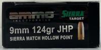 (2) Boxes Ammo Inc Sierra Target 9mm 124gr JHP, 100 Rounds, Brass Case, New in Box, Made in USA - 2