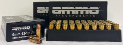 (2) Boxes Ammo Inc Sierra Target 9mm 124gr JHP, 150 Rounds, Brass Case, New in Box, Made in USA